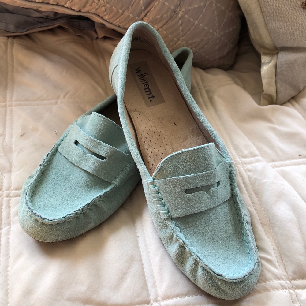 Mint green Whittement loafers. Size 10M.